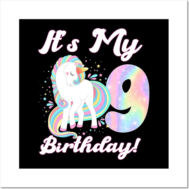 Cute Unicorn It's My 9th Birthday Wall Art by brandysarahch